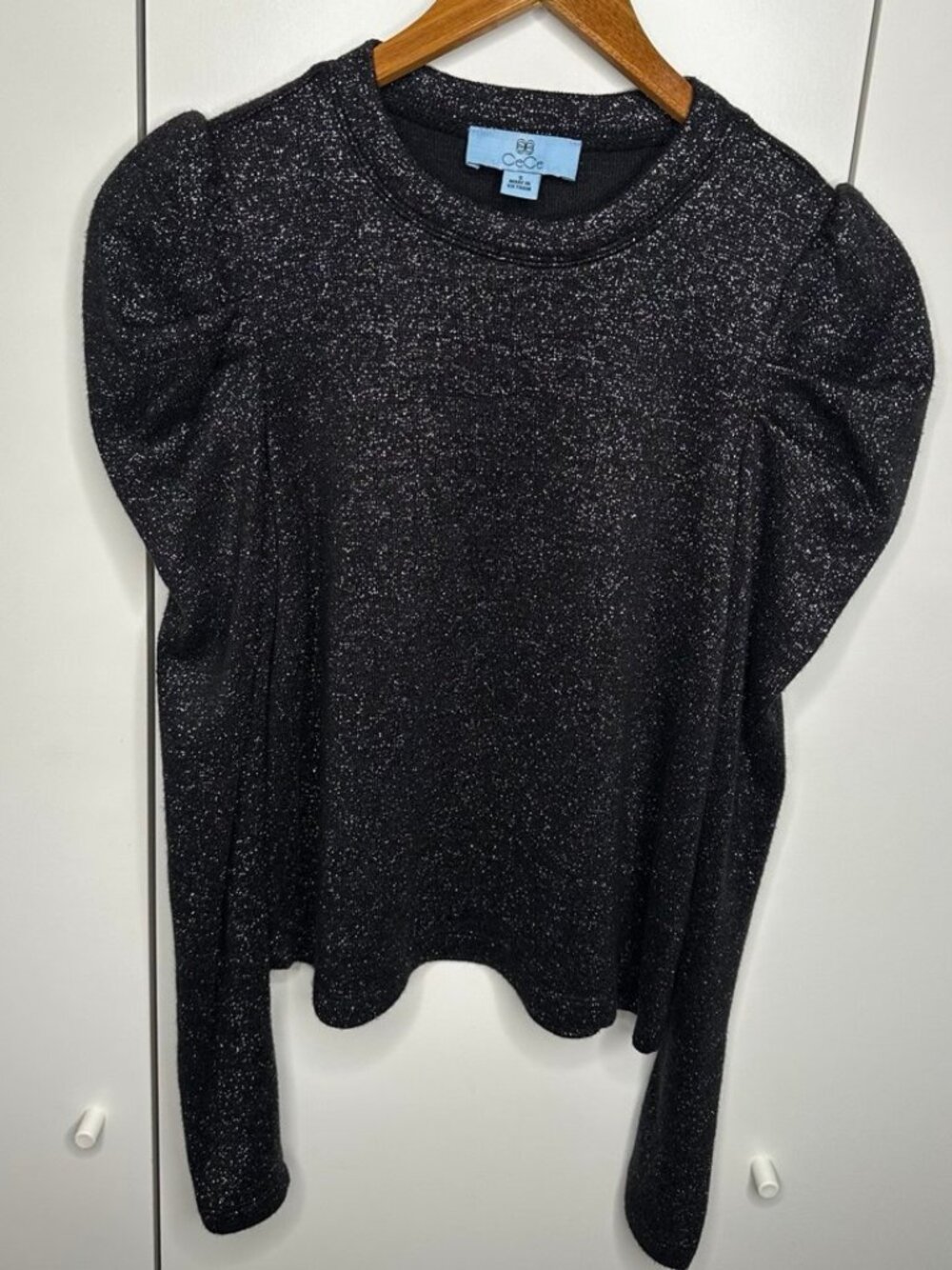 CeCe Metallic Sparkle Sweater Black Silver Crewneck Long Sleeve NWT Size S
